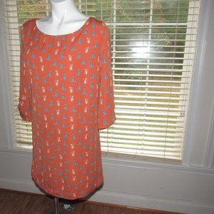NWT PINK OWL Kitty Kitten Lined Orange Dress Large